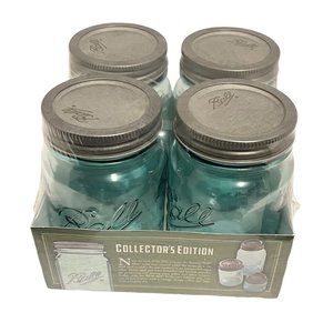 Ball Collectors Edition Pint 16oz Aqua Blue Canning Jars 4 pack